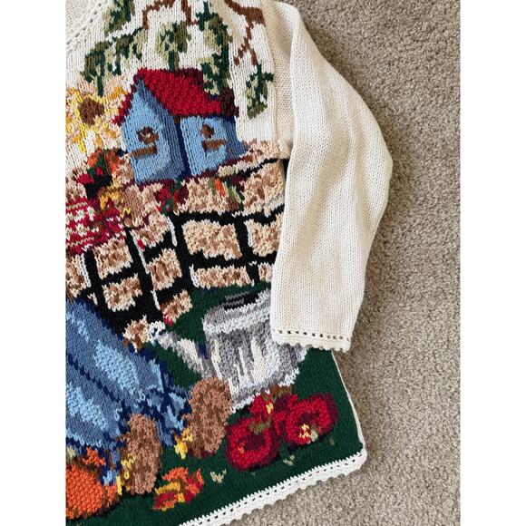 Vintage Y2K 90s Tiara Knit Fall Scarecrow Pumpkin Patch Sunflower Farm Sweater - Picture 3 of 9